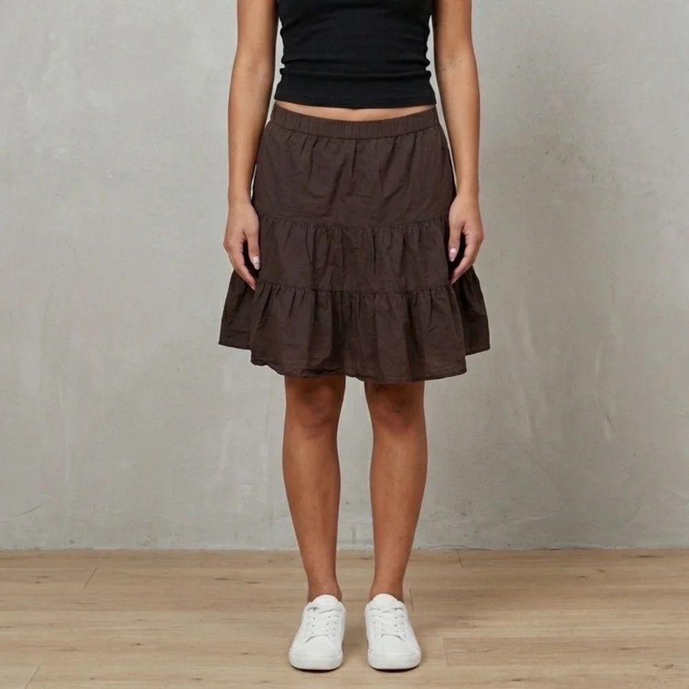 Vintage Mossimo Chocolate Brown Cotton Ruffle Tiered Mini Skirt Fairy Boho Y2K M